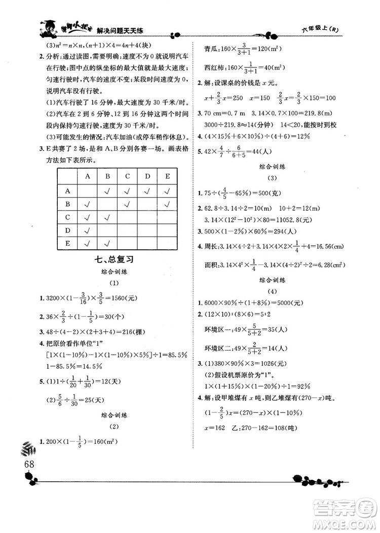 2018新版黃岡小狀元解決問題天天練六年級上冊人教版答案