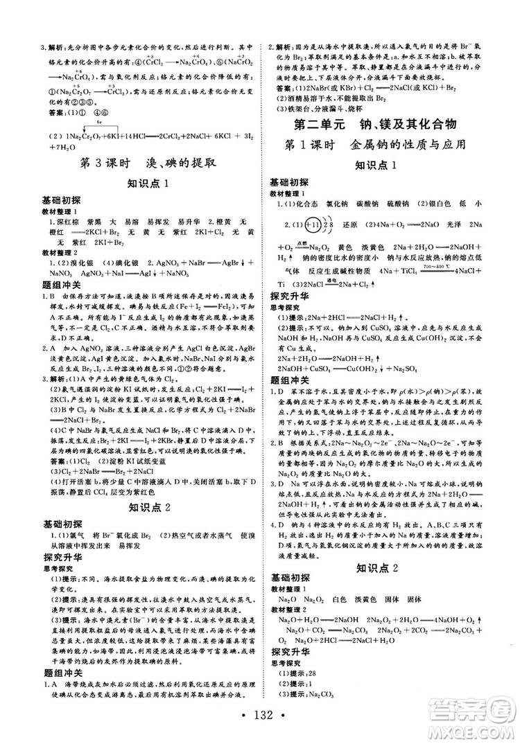 2018秋版課堂新坐標(biāo)高中同步導(dǎo)學(xué)案化學(xué)必修1蘇教版答案