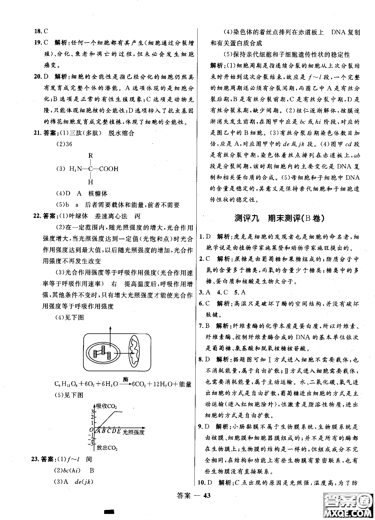 2018高中同步測控優(yōu)化訓(xùn)練生物必修1人教版RJ參考答案