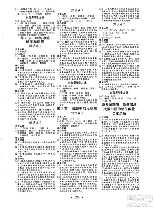 2018秋版課堂新坐標(biāo)高中同步導(dǎo)學(xué)案生物必修一人教版答案