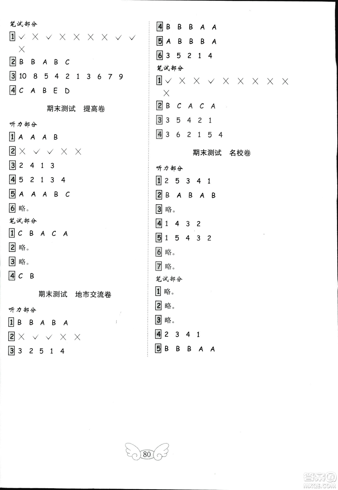 2018秋人教版PEP金鑰匙小學(xué)英語試卷三年級上冊供三年級起使用答案