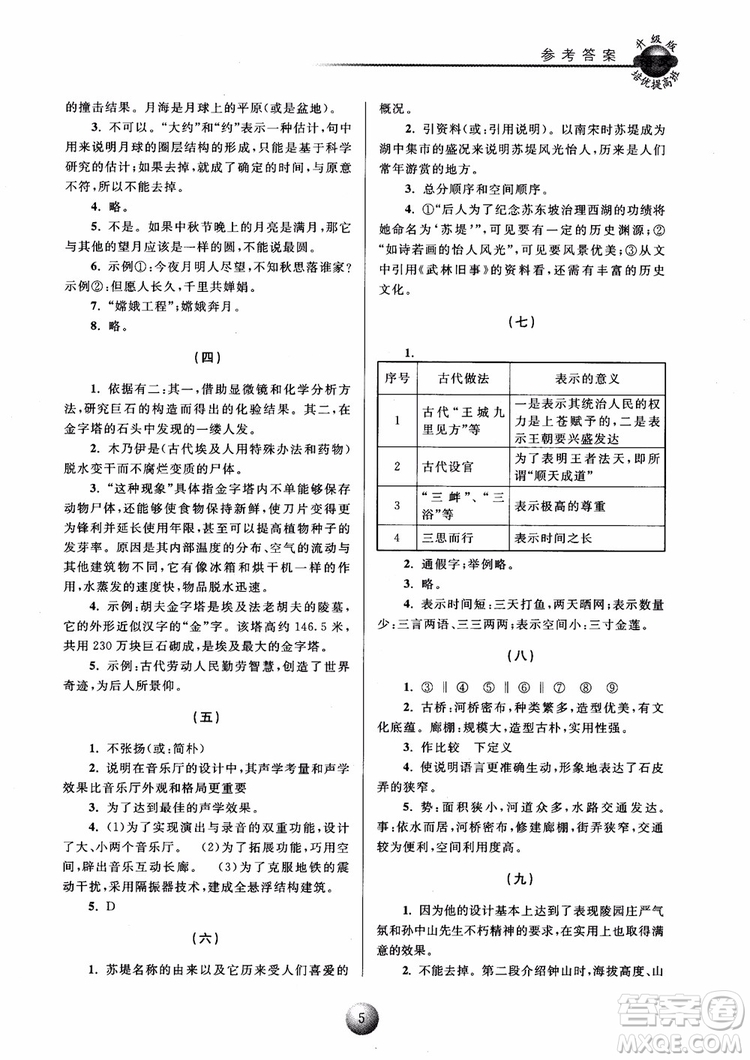 2018培優(yōu)提高班八年級上冊語文升級版參考答案