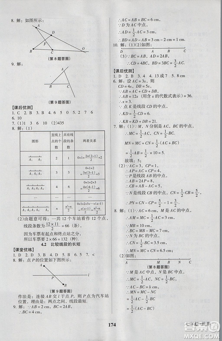 2018新版全優(yōu)點練課計劃七年級數(shù)學(xué)上冊北師大版參考答案