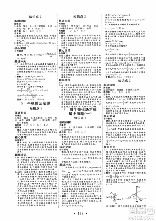 2018版非常學(xué)案物理必修1人教版參考答案