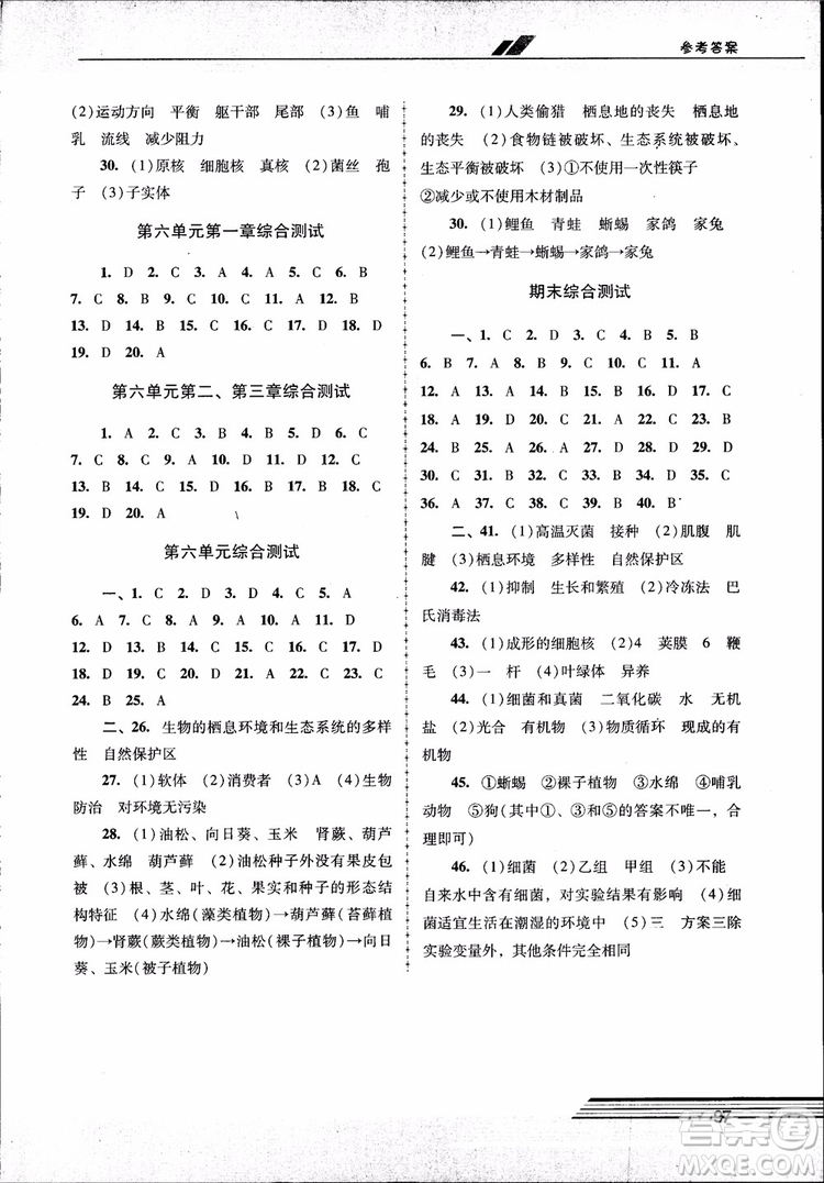 2018自主與互動(dòng)新課程學(xué)習(xí)輔導(dǎo)初中八年級(jí)上冊(cè)生物學(xué)人教版參考答案