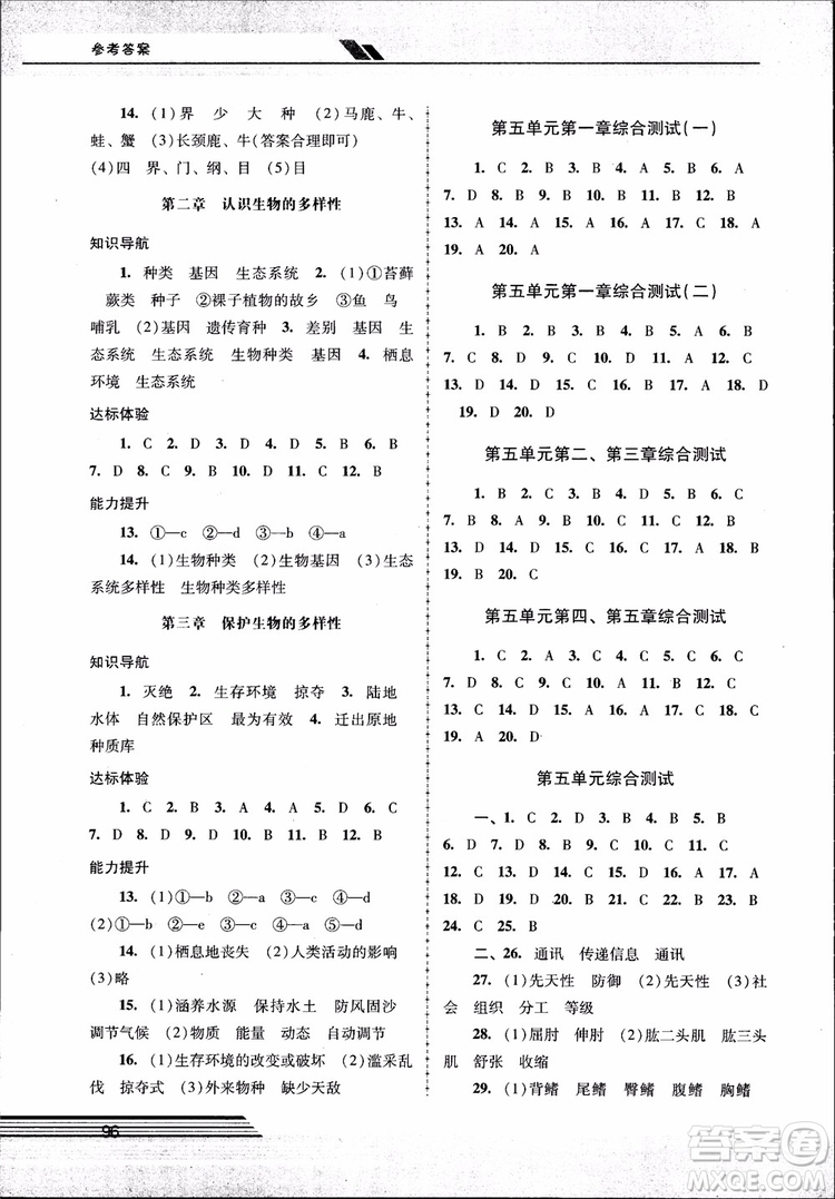 2018自主與互動(dòng)新課程學(xué)習(xí)輔導(dǎo)初中八年級(jí)上冊(cè)生物學(xué)人教版參考答案