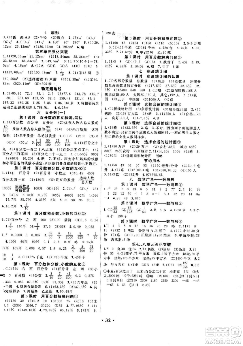 2018版學生課程精巧訓練原創(chuàng)新課堂學練測數(shù)學六年級上冊人教版答案