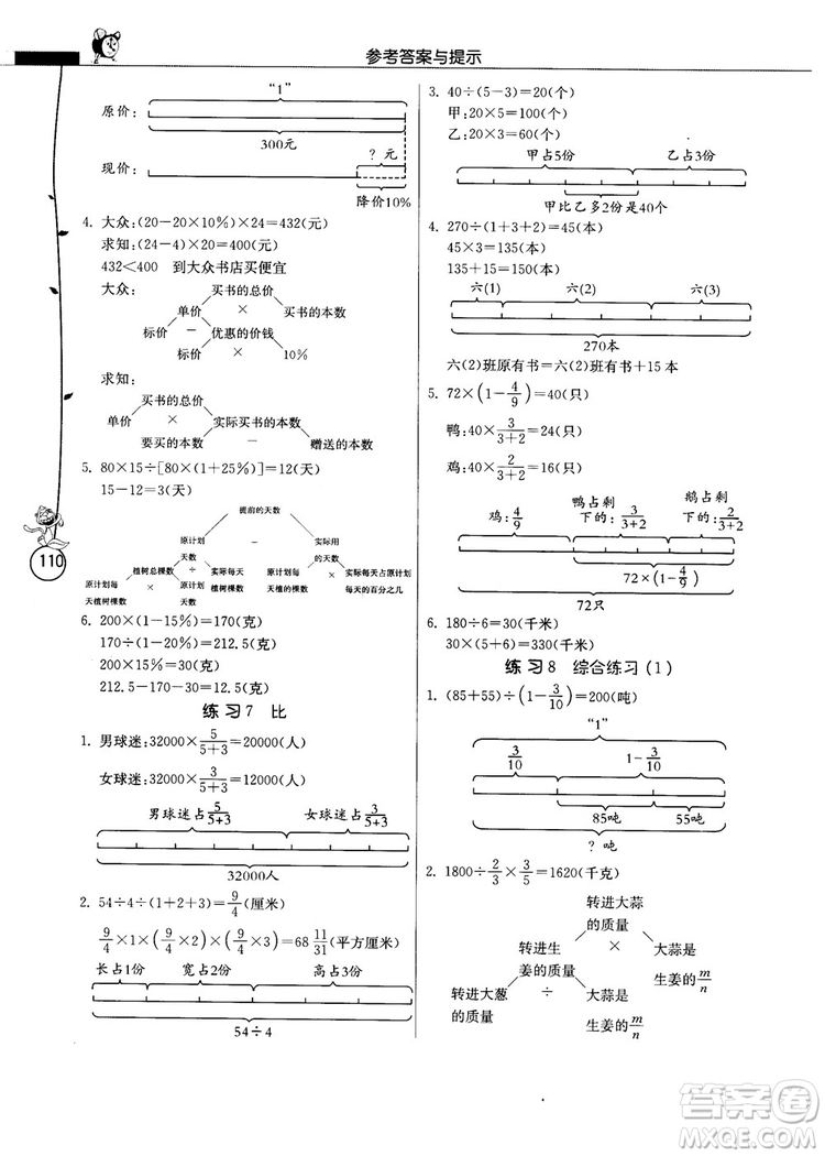 春雨教育2018秋小學(xué)數(shù)學(xué)應(yīng)用題解題高手六年級上冊RMJY人教版參考答案