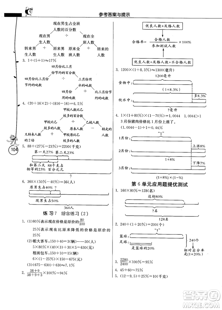 春雨教育2018秋小學(xué)數(shù)學(xué)應(yīng)用題解題高手六年級上冊RMJY人教版參考答案