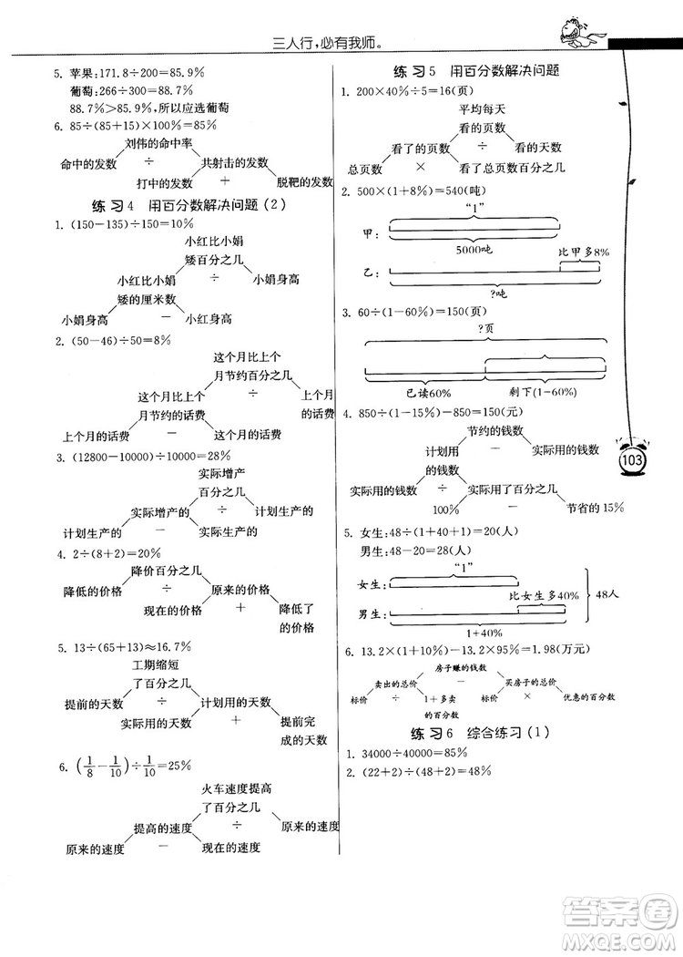 春雨教育2018秋小學(xué)數(shù)學(xué)應(yīng)用題解題高手六年級上冊RMJY人教版參考答案