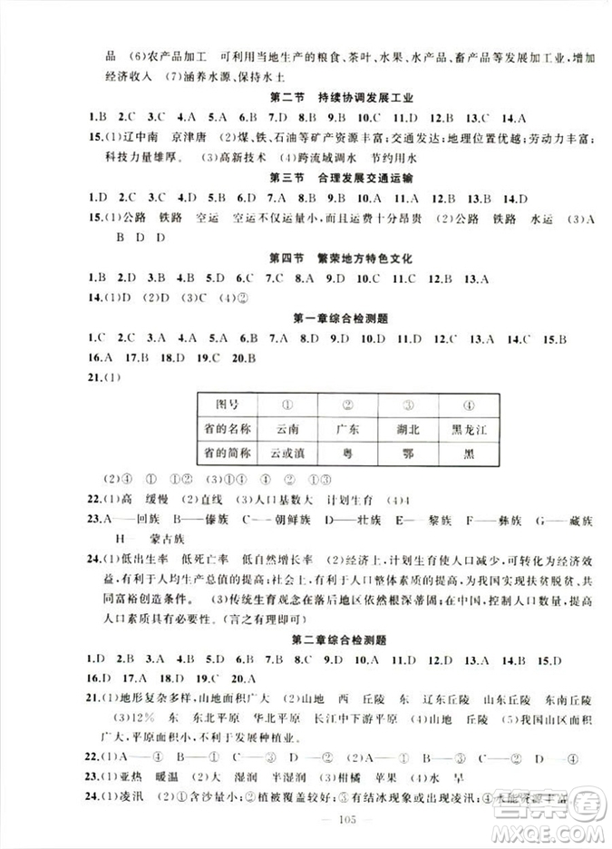 2018版學(xué)生課程精巧訓(xùn)練地理八年級(jí)上冊(cè)星球XQ版答案