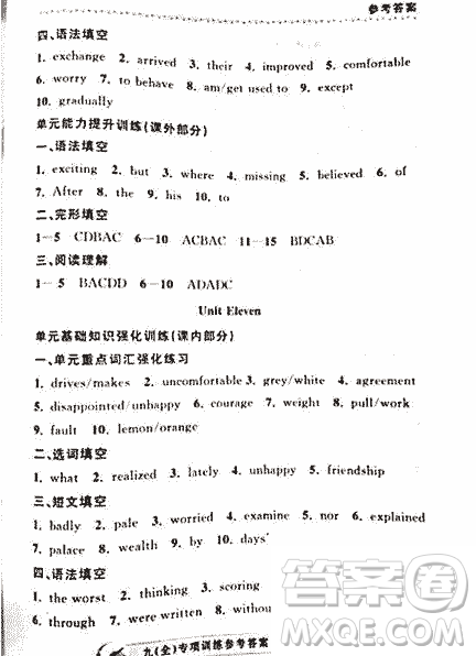 2018曉嵐英語專項(xiàng)訓(xùn)練九年級全冊參考答案