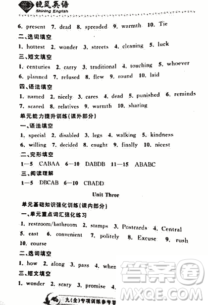 2018曉嵐英語專項(xiàng)訓(xùn)練九年級全冊參考答案