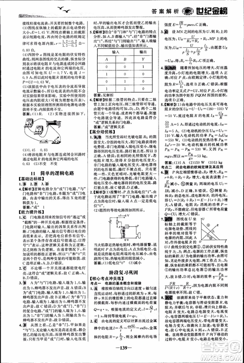 世紀(jì)金榜人教版選修3-1物理課時(shí)單元金銀卷2018版新版參考答案