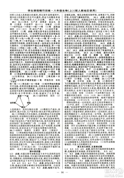 學(xué)生課程精巧訓(xùn)練2018版生物八年級上冊人教RJ版答案