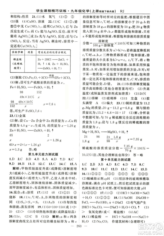 2018版學(xué)生課程精巧訓(xùn)練化學(xué)八年級上冊人教RJ版答案