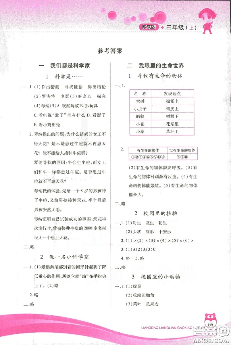 2018版新課標(biāo)兩導(dǎo)兩練高效學(xué)案三年級(jí)上冊科學(xué)蘇教版答案