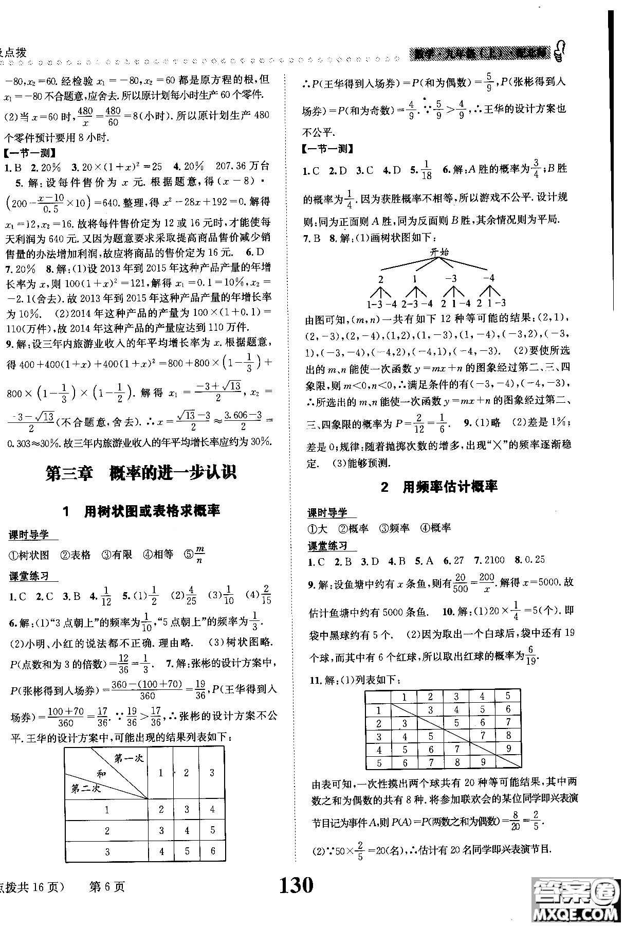 黎啟陽(yáng)全能學(xué)練2019版課時(shí)達(dá)標(biāo)練與測(cè)數(shù)學(xué)九年級(jí)上北師版參考答案