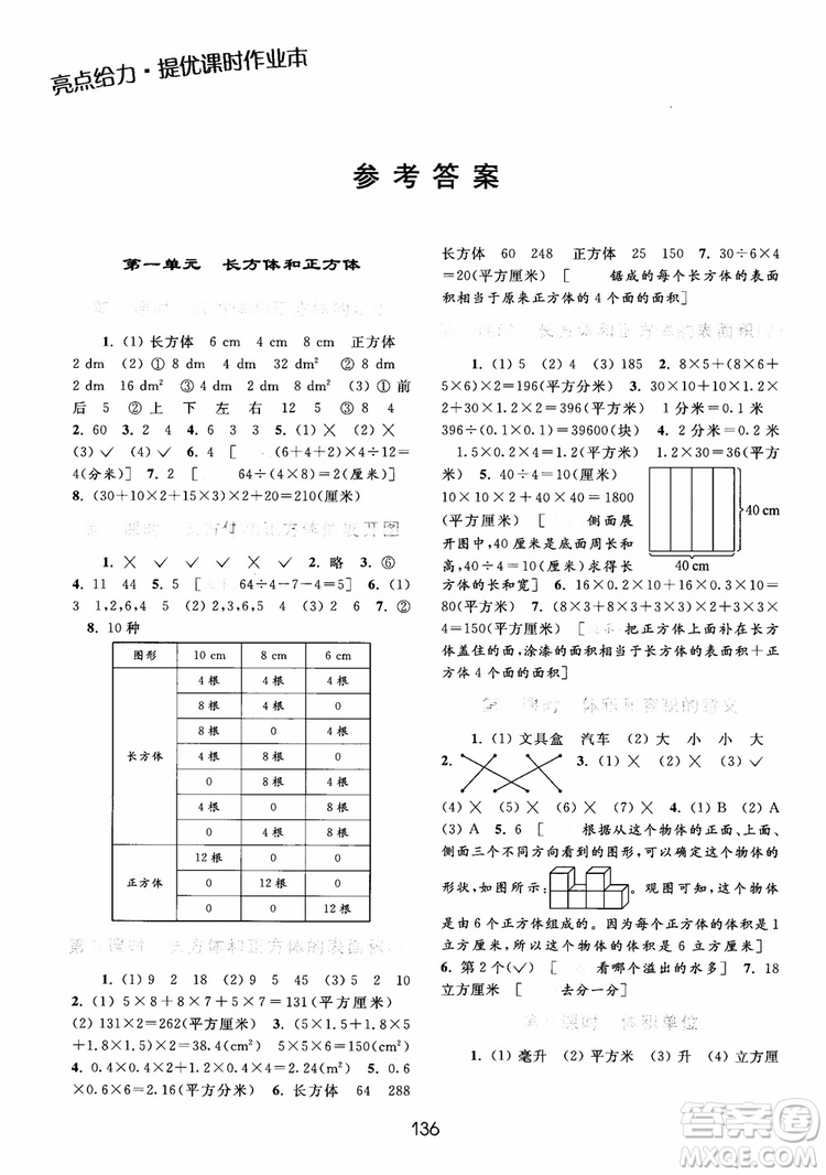 2018亮點(diǎn)給力提優(yōu)課時(shí)作業(yè)本六年級(jí)數(shù)學(xué)江蘇版參考答案