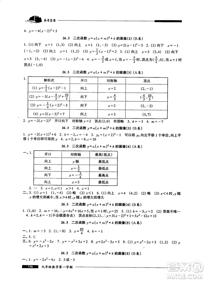 2018版金牌一課一練數(shù)學(xué)試用本九年級(jí)第一學(xué)期參考答案