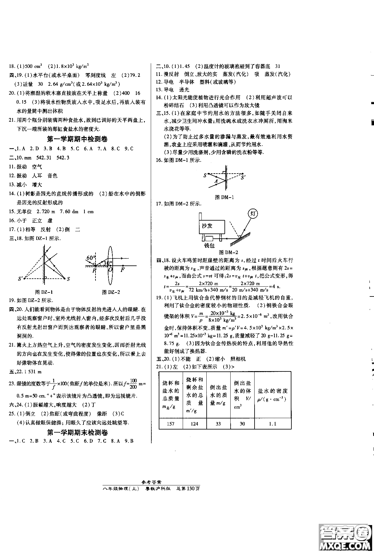 高效課時(shí)通2019版八年級(jí)物理粵教滬科上冊(cè)參考答案