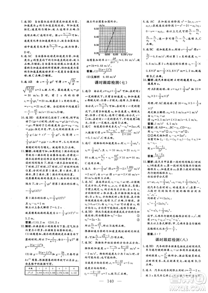 高中新課標(biāo)同步課堂2018-2019版三維設(shè)計(jì)物理必修1YJ粵教版答案