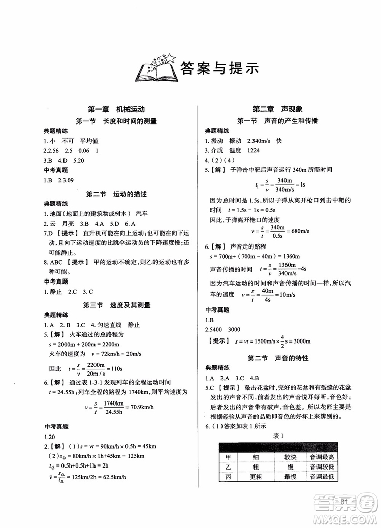 2018學(xué)而思初中物理夯實(shí)基礎(chǔ)初二物理跟蹤練習(xí)上冊(cè)參考答案