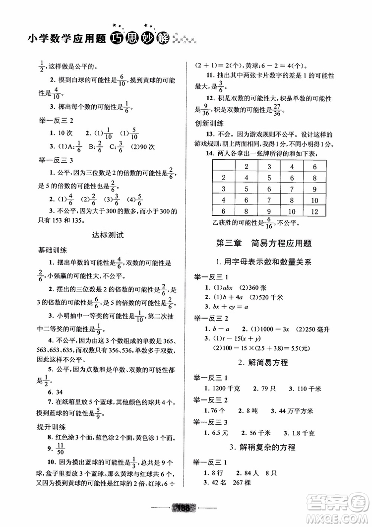 2018年五年級(jí)小學(xué)數(shù)學(xué)應(yīng)用題巧思妙解參考答案