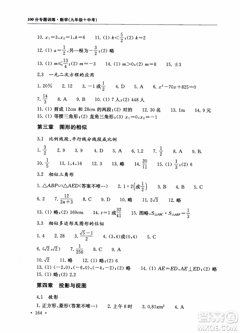 2019版第一名100分專(zhuān)題訓(xùn)練數(shù)學(xué)九年級(jí)+中考參考答案