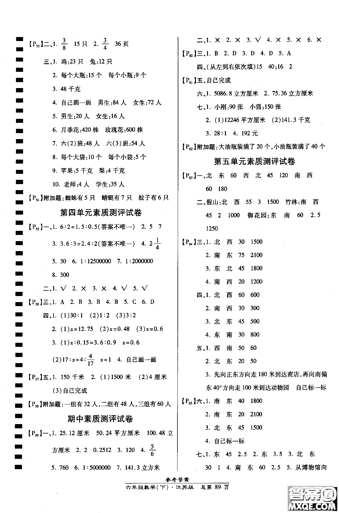 2019版高效課時(shí)通六年級(jí)下冊(cè)數(shù)學(xué)江蘇版小學(xué)同步課時(shí)訓(xùn)練參考答案