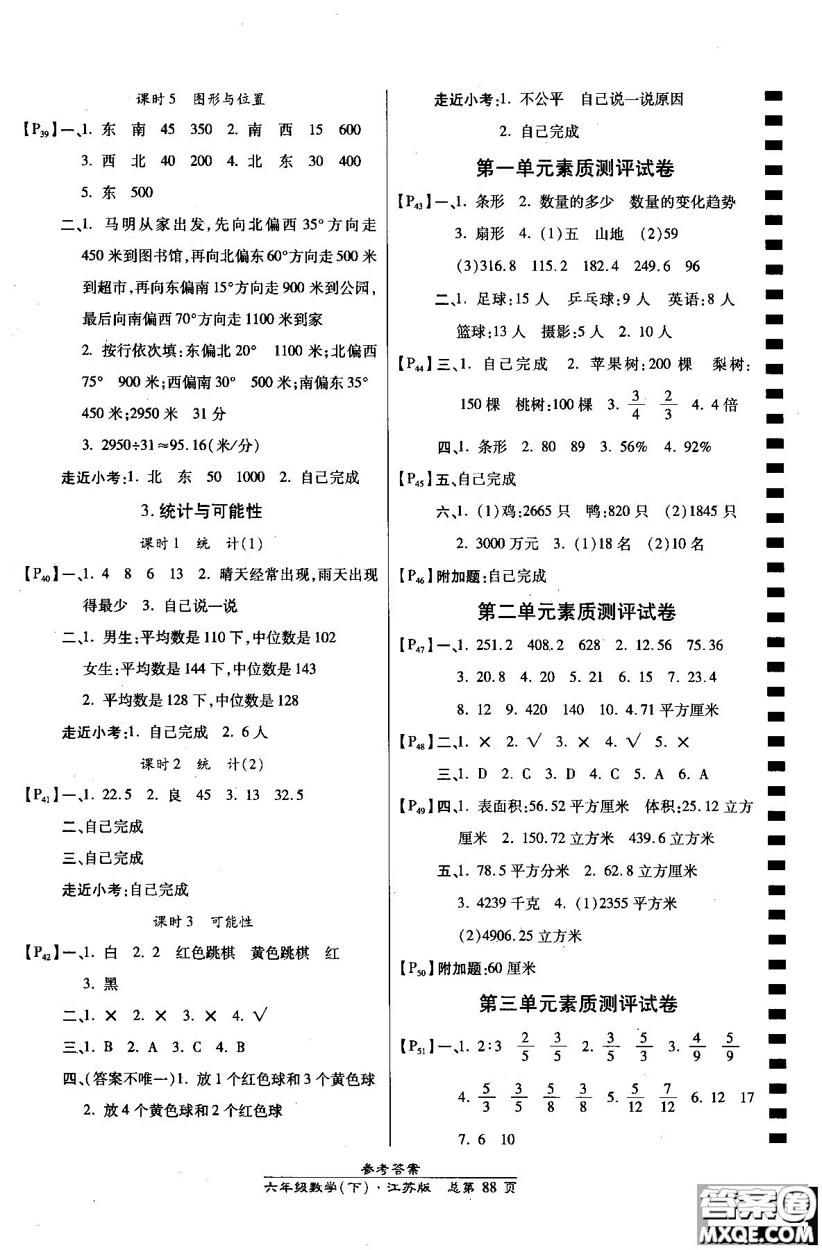 2019版高效課時(shí)通六年級(jí)下冊(cè)數(shù)學(xué)江蘇版小學(xué)同步課時(shí)訓(xùn)練參考答案