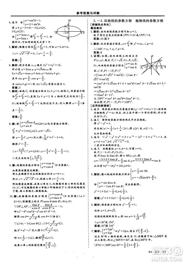 2018-2019版三維設(shè)計數(shù)學(xué)選修4-4人教A版參考答案