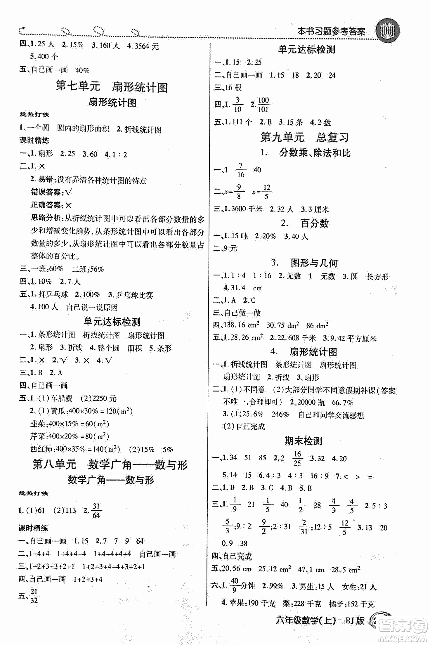 2018倍速學習法教材導學練數(shù)學六年級上冊人教版參考答案