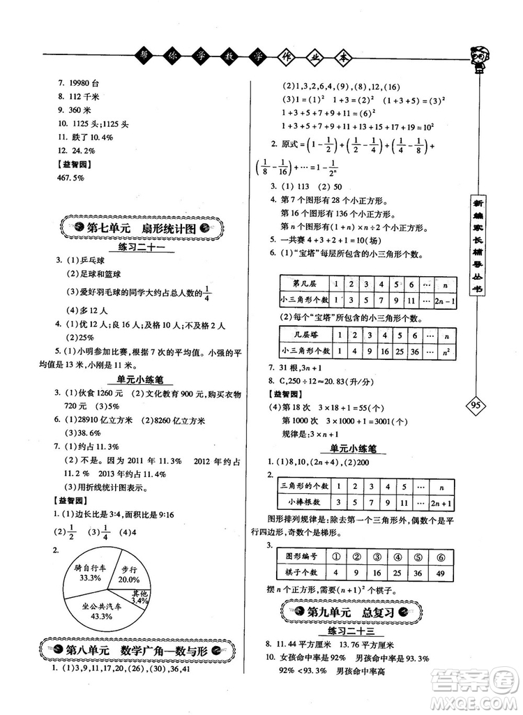 2018年幫你學數(shù)學作業(yè)本小學六年級上配合國家新課程答案