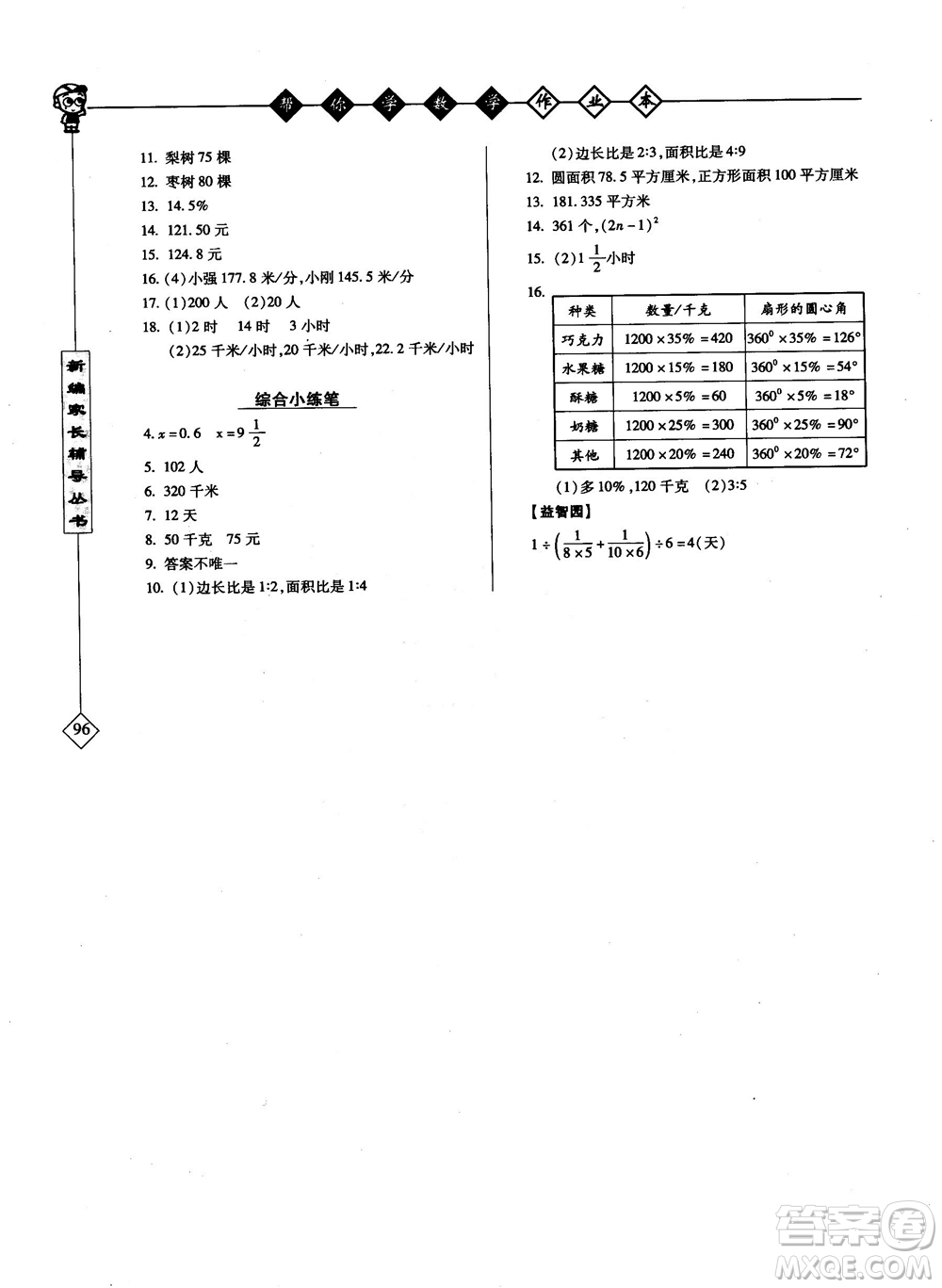 2018年幫你學數(shù)學作業(yè)本小學六年級上配合國家新課程答案