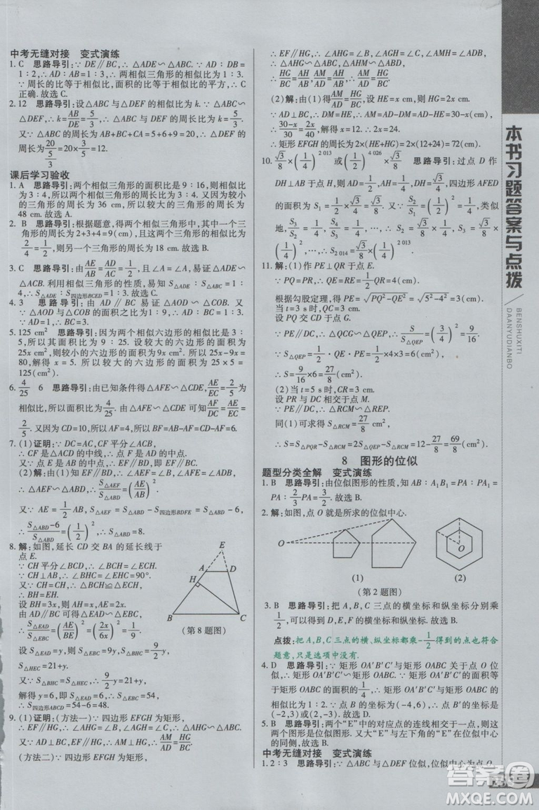 2019版倍速學(xué)習(xí)法九年級(jí)數(shù)學(xué)上冊(cè)北師大版直通中考參考答案