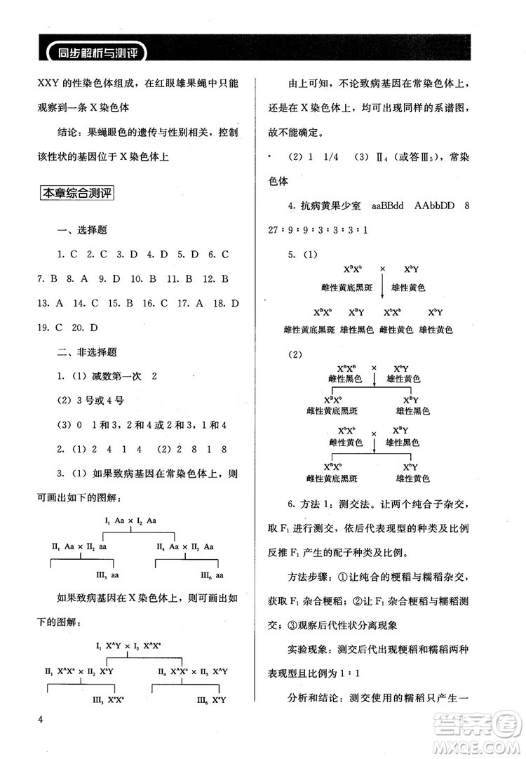 2018勝券在握同步解析與測(cè)評(píng)生物2必修遺傳與進(jìn)化參考答案