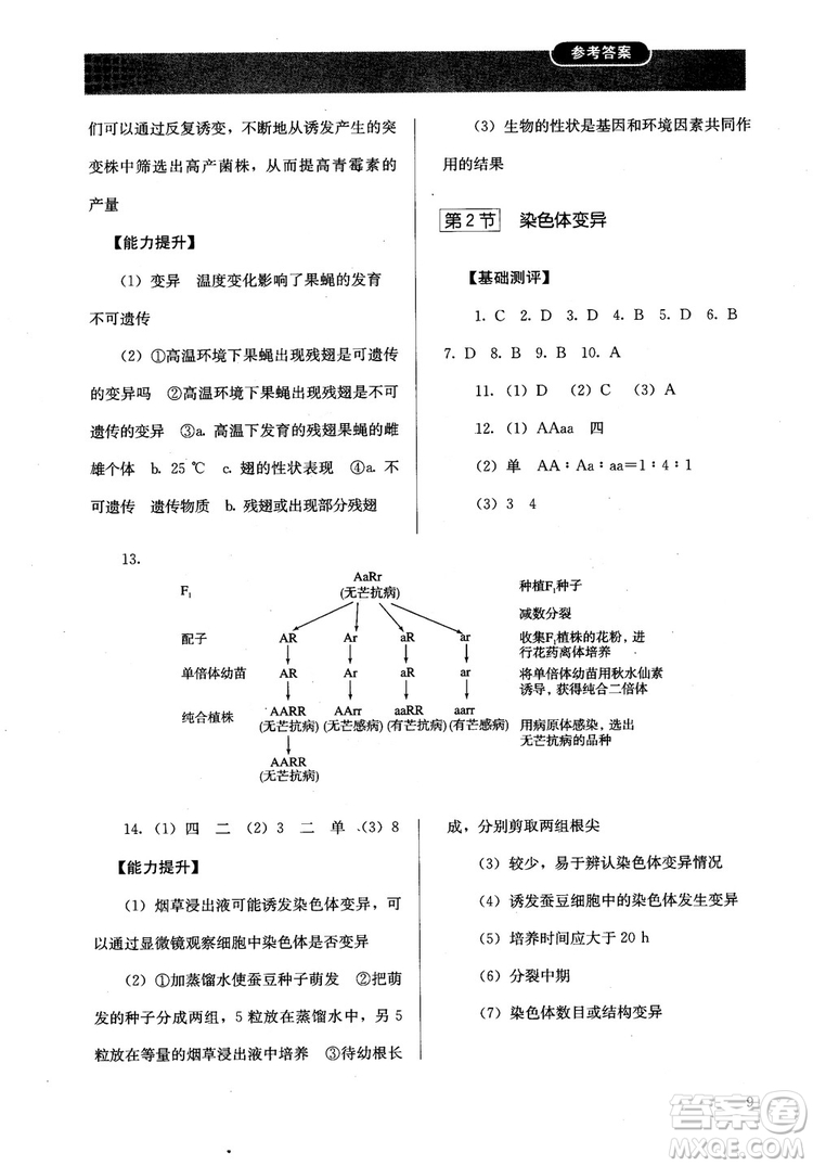 2018勝券在握同步解析與測(cè)評(píng)生物2必修遺傳與進(jìn)化參考答案