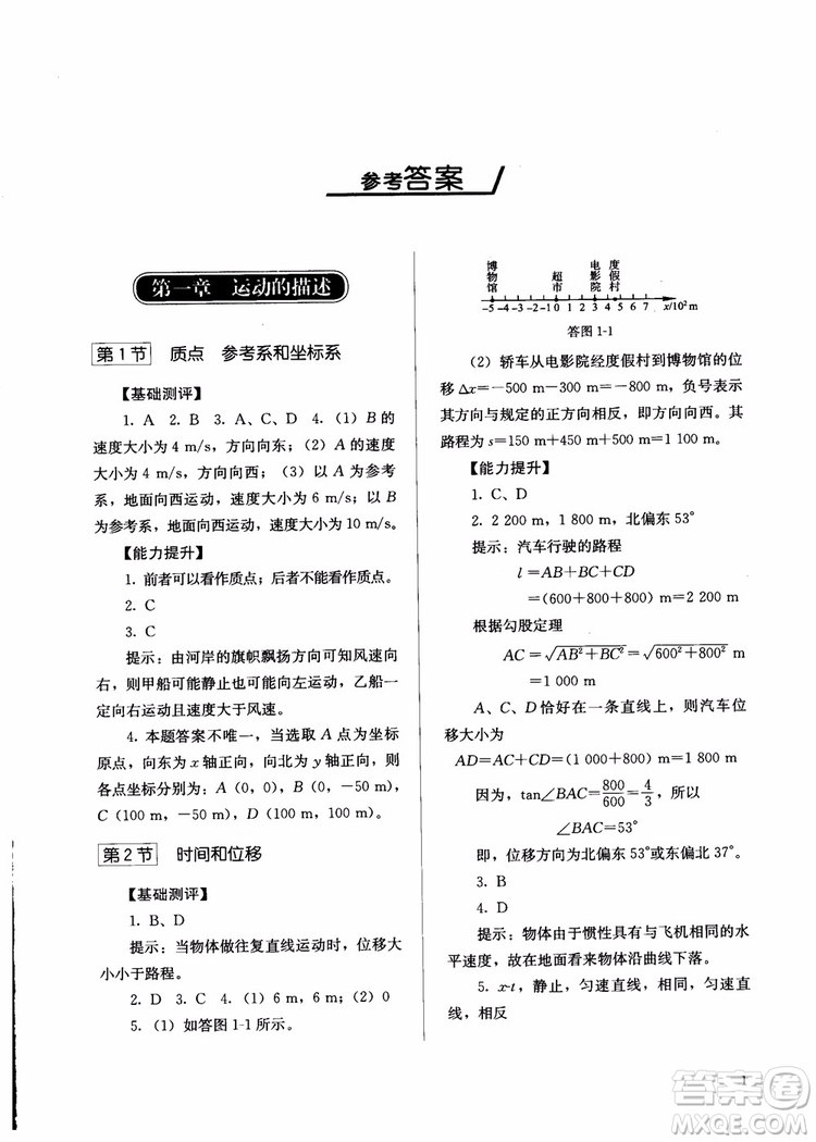 2018人教金學(xué)典物理必修1同步練習(xí)冊(cè)同步解析與測(cè)評(píng)參考答案