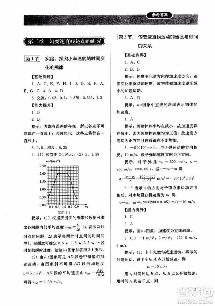 2018人教金學(xué)典物理必修1同步練習(xí)冊(cè)同步解析與測(cè)評(píng)參考答案