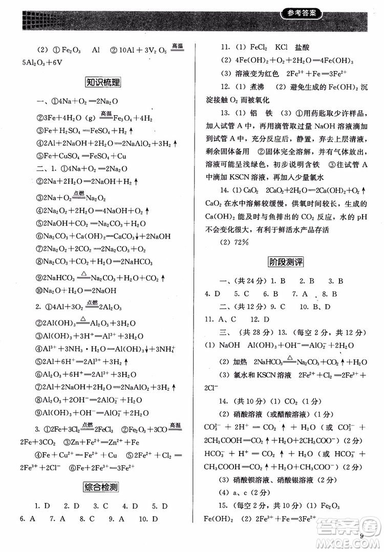 2018人教金學(xué)典高中化學(xué)必修1同步解析與測(cè)評(píng)參考答案