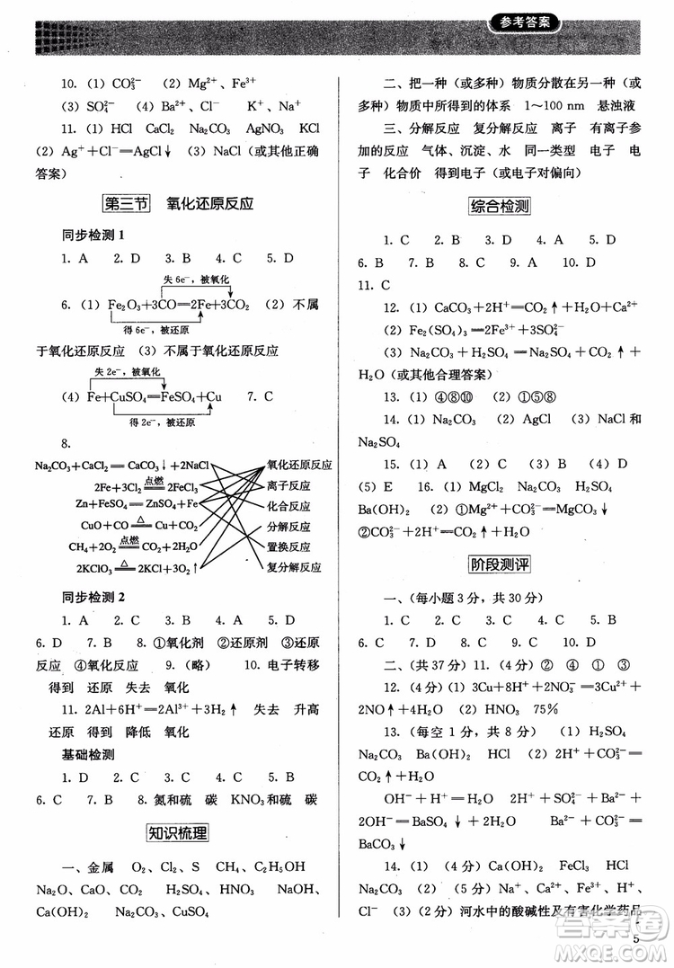 2018人教金學(xué)典高中化學(xué)必修1同步解析與測(cè)評(píng)參考答案