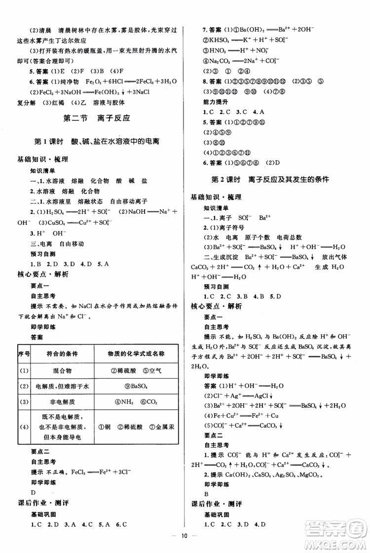 2018人教版人教金學(xué)典同步解析與測(cè)評(píng)學(xué)考練化學(xué)必修1參考答案