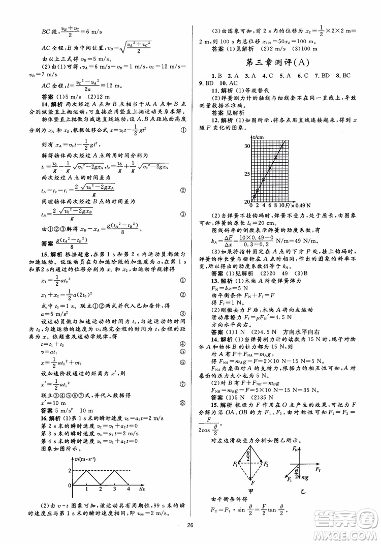 人教金學典2018物理必修1同步解析與測評學考練參考答案