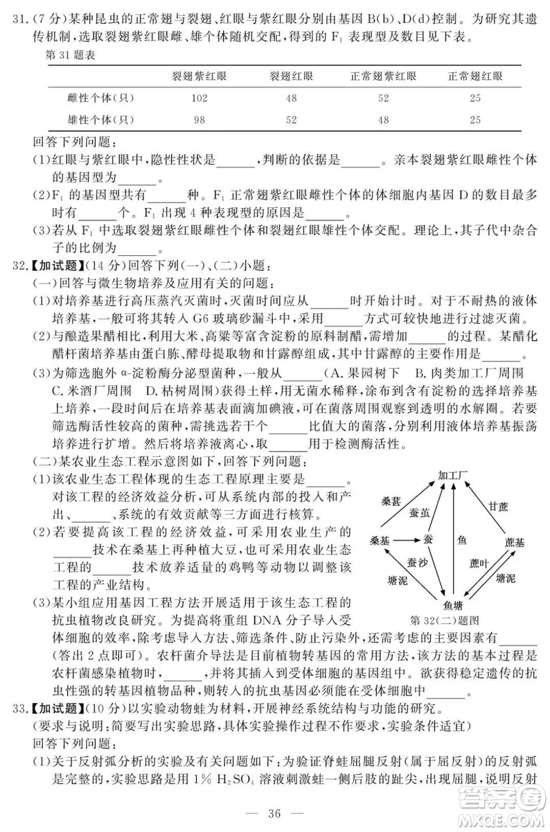 2018年11月浙江選考生物試題及答案