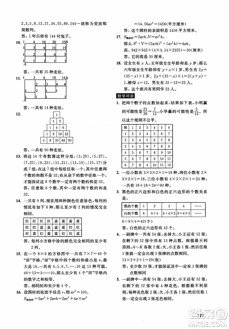 2018年數(shù)學(xué)創(chuàng)新思維訓(xùn)練六年級(jí)參考答案