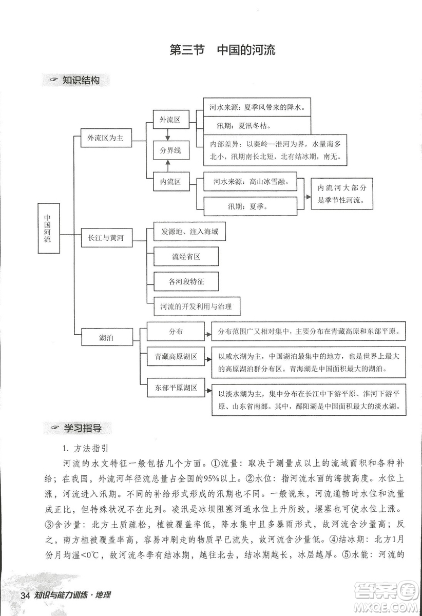 2018年知識與能力訓(xùn)練湘教版八年級地理上冊參考答案