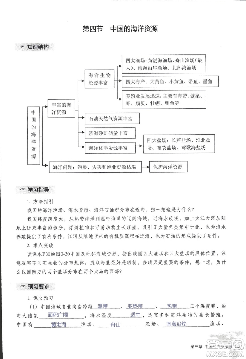 2018年知識與能力訓(xùn)練湘教版八年級地理上冊參考答案