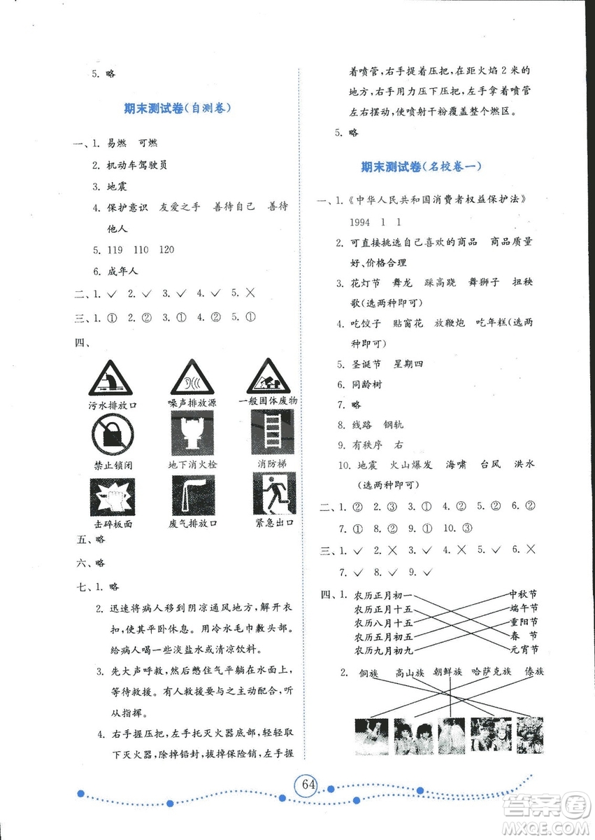 金版2018小學(xué)品德與社會(huì)試卷金鑰匙魯人版四年級(jí)上冊(cè)答案