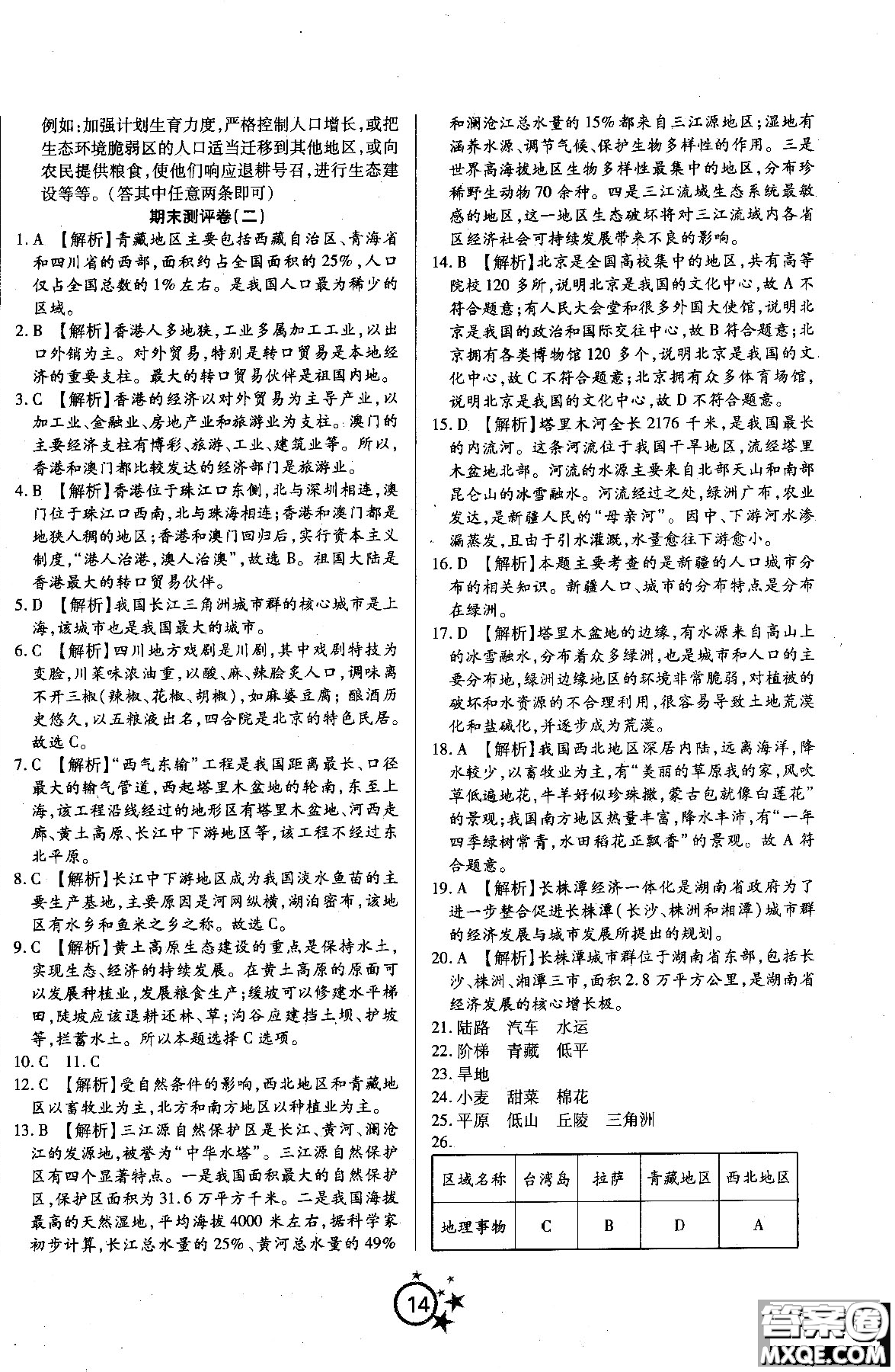 2018秋學(xué)海單元雙測第一卷八年級地理湘教版XJ上冊答案 